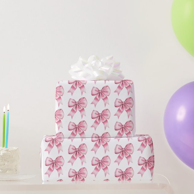 Chic Girly Pink Bows Birthday Wrapping Paper (Party Gifts)