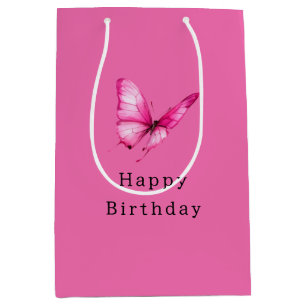 Chic Girly Pink Butterfly Birthday Medium Gift Bag