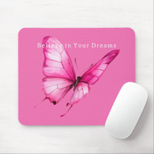 Chic Girly Pink Butterfly Mouse Mat