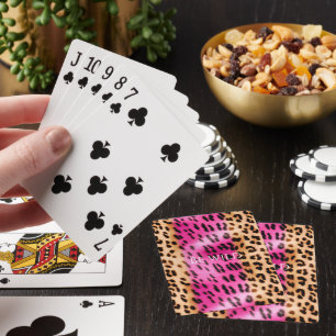 Chic Girly Pink Cream Leopard Print Playing Cards