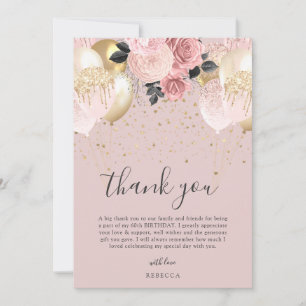 Chic Girly Pink & Gold Birthday  Thank You Card