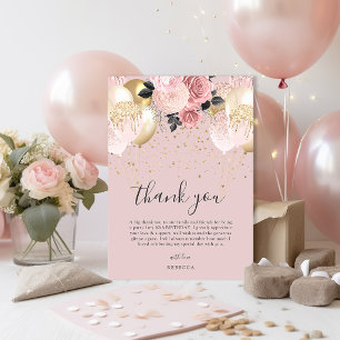 Chic Girly Pink & Gold Birthday Thank You Card