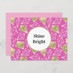 Chic Girly Pink Gold Diamonds Postcard