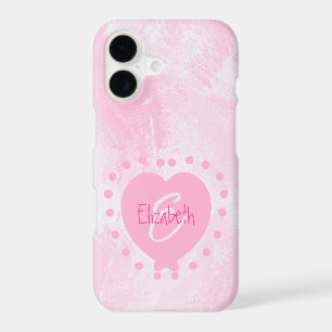Chic Girly Pink Heart Monogram Initial Watercolor