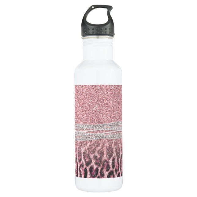 Chic Girly Pink Leopard animal print Glitter Image 710 Ml Water Bottle (Front)