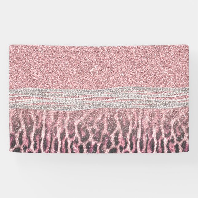 Chic Girly Pink Leopard animal print Glitter Image Banner (Horizontal)