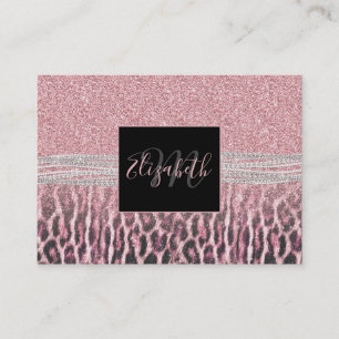 Chic Girly Pink Leopard animal print Glitter Image Business Card