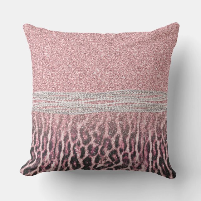 Chic Girly Pink Leopard animal print Glitter Image Cushion (Front)