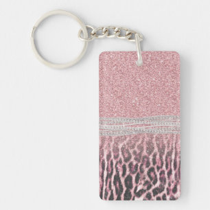 Chic Girly Pink Leopard animal print Glitter Image Key Ring