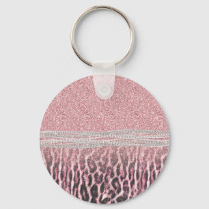 Chic Girly Pink Leopard animal print Glitter Image Key Ring