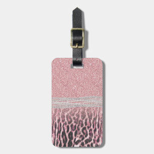 Chic Girly Pink Leopard animal print Glitter Image Luggage Tag