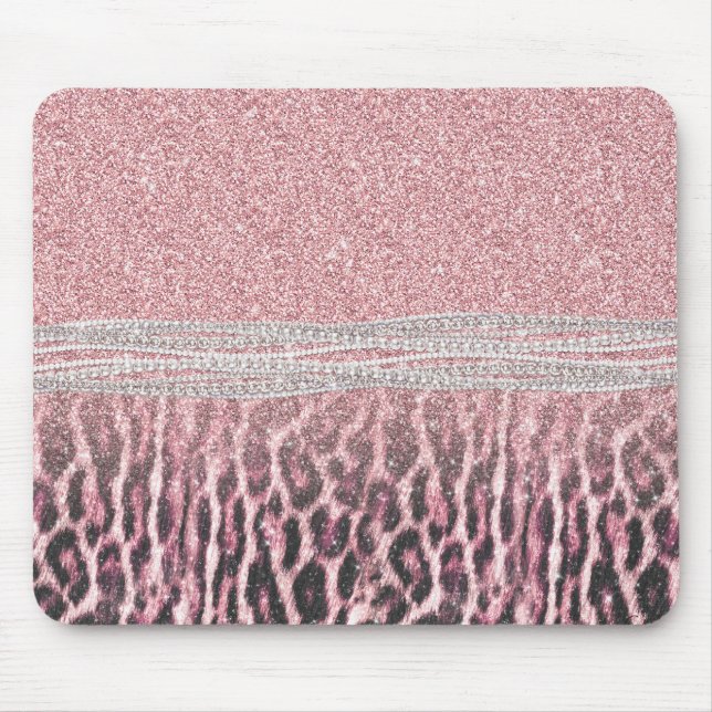 Chic Girly Pink Leopard animal print Glitter Image Mouse Mat (Front)