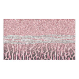 Chic Girly Pink Leopard animal print Glitter Image Name Tag