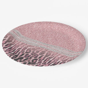 Chic Girly Pink Leopard animal print Glitter Image Paper Plate