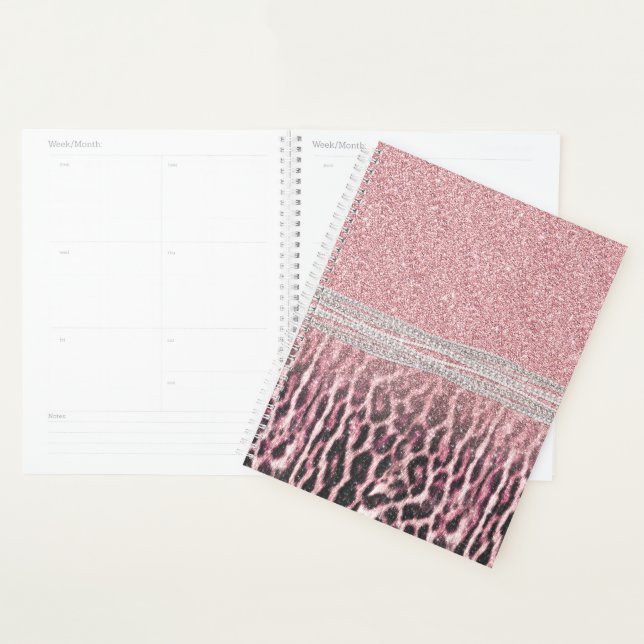 Chic Girly Pink Leopard animal print Glitter Image Planner (Display)