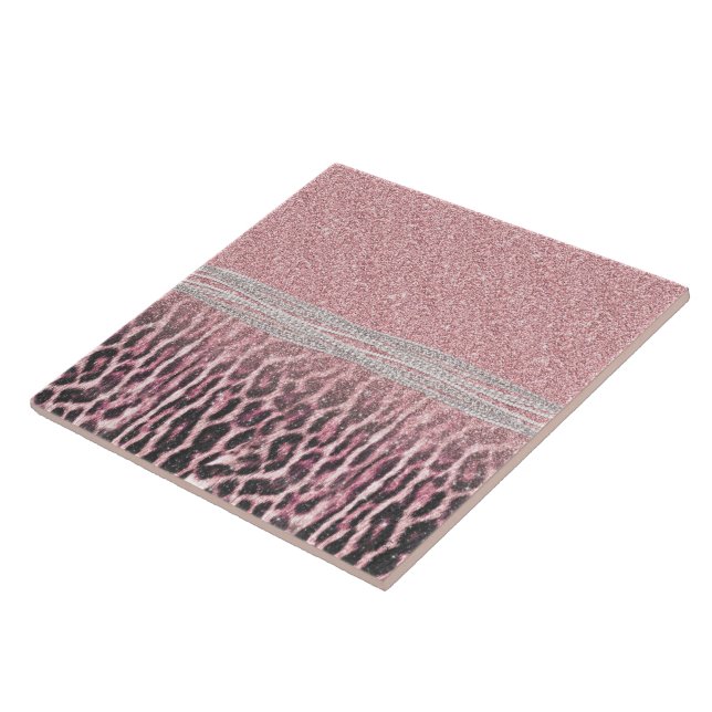Chic Girly Pink Leopard animal print Glitter Image Tile (Side)