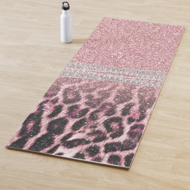 Chic Girly Pink Leopard animal print Glitter Image Yoga Mat (In Situ)