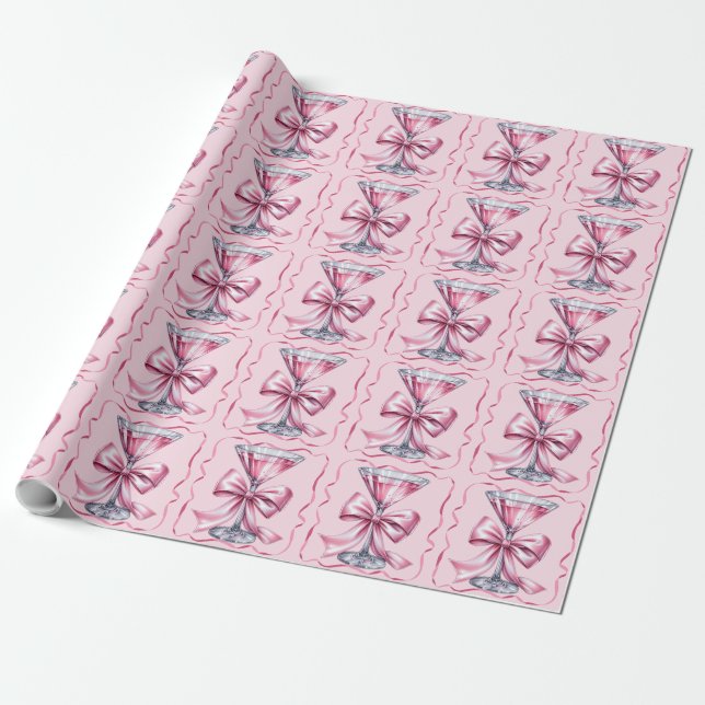 Chic Girly Pink Martini Coquette Satin Bow   Wrapping Paper (Unrolled)