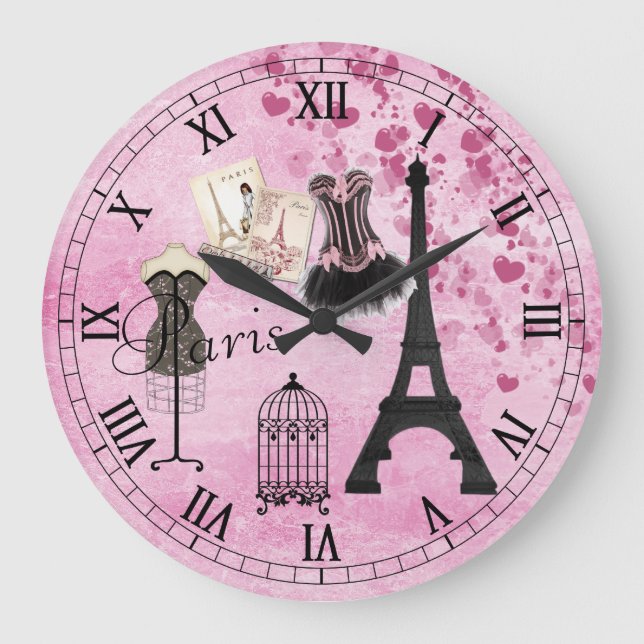 Chic Girly Pink Paris Fashion Clock (Front)