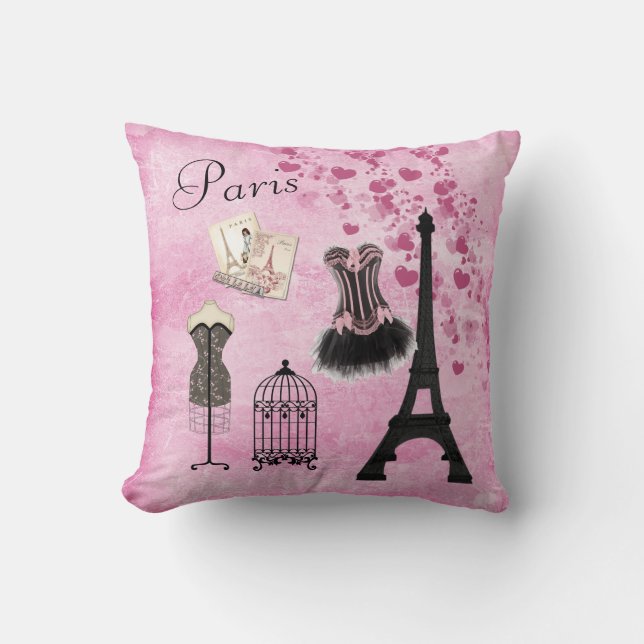 Chic Girly Pink Paris Fashion Cushion (Front)