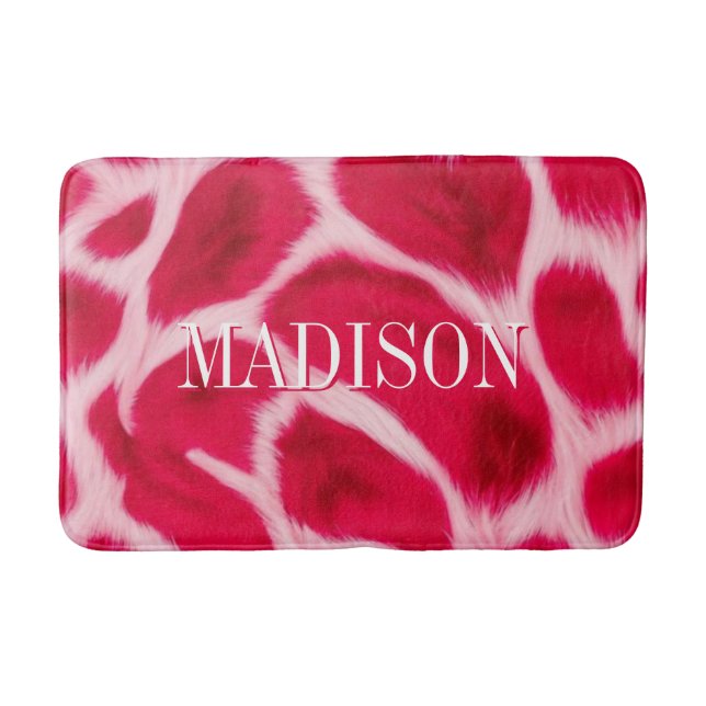 Chic Girly Pink Red Leopard Animal Print Custom Bath Mat (Front)