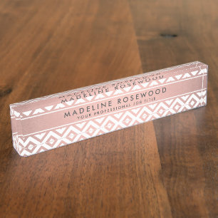 Chic Girly Pink Rose Gold Chevron Monogrammed Nameplate