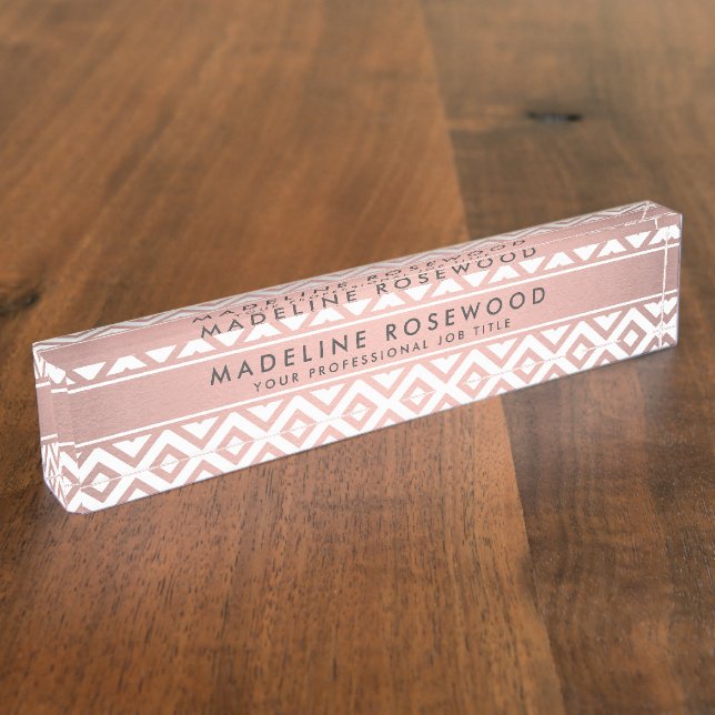 Chic Girly Pink Rose Gold Chevron Monogrammed Nameplate (Side)