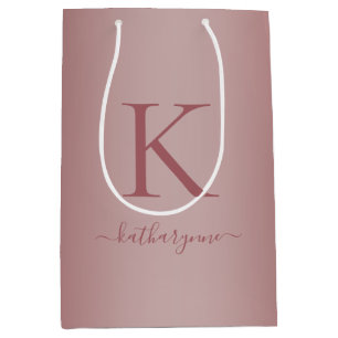Chic Girly Pink Rose Gold Monogram Name Medium Gift Bag