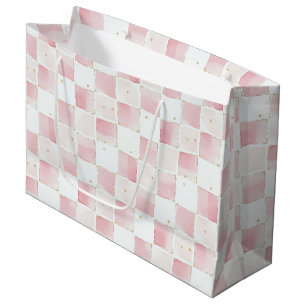 Chic Girly Pink Squares Birthday Large Gift Bag