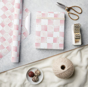 Chic Girly Pink Squares Birthday Wrapping Paper