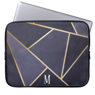 Chic Girly Purple & Gold Abstract Monogram Laptop Sleeve