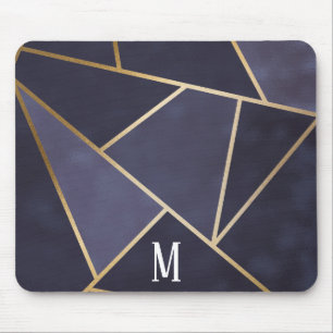 Chic Girly Purple & Gold Abstract Monogram Mouse Mat