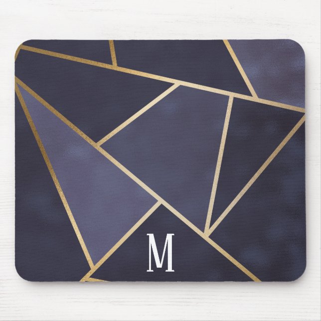 Chic Girly Purple & Gold Abstract Monogram Mouse Mat (Front)