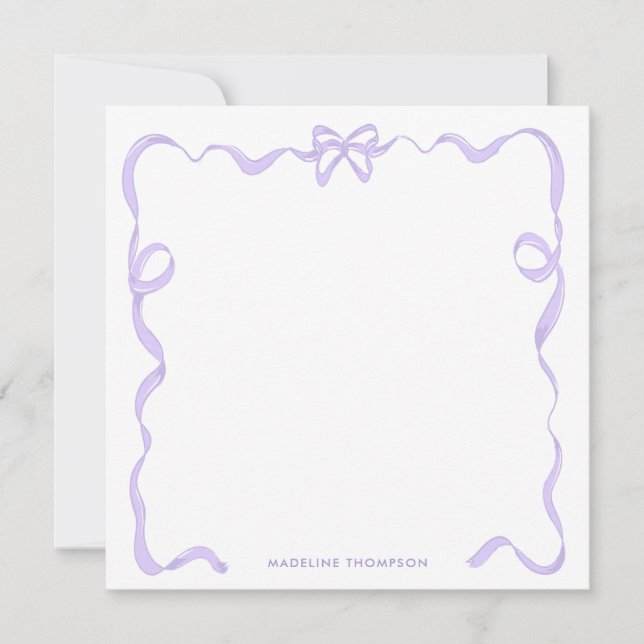 Chic Girly Purple Violet Lavender Bow Ribbon Frame Card (Front)