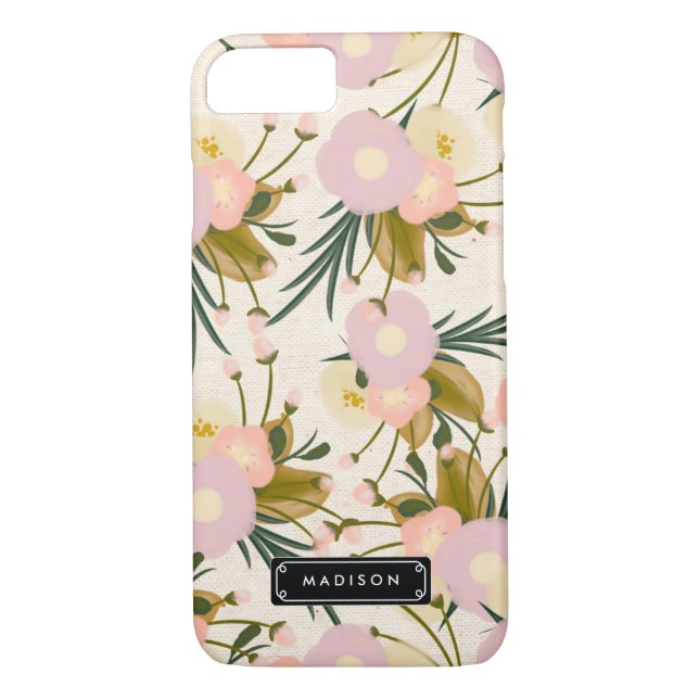 Chic Girly Retro Floral Lilac & Peach Personalised Case-Mate iPhone Case (Back)