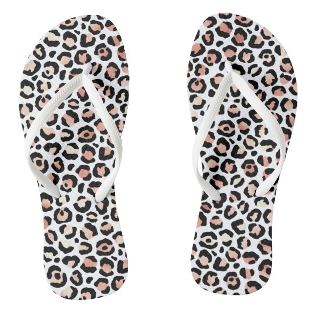 Chic Girly Rose Gold Leopard Print Flip Flops (Footbed)
