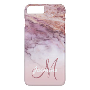 Chic Girly Rose Gold Marble Monogram Name iPhone 8 Plus/7 Plus Case