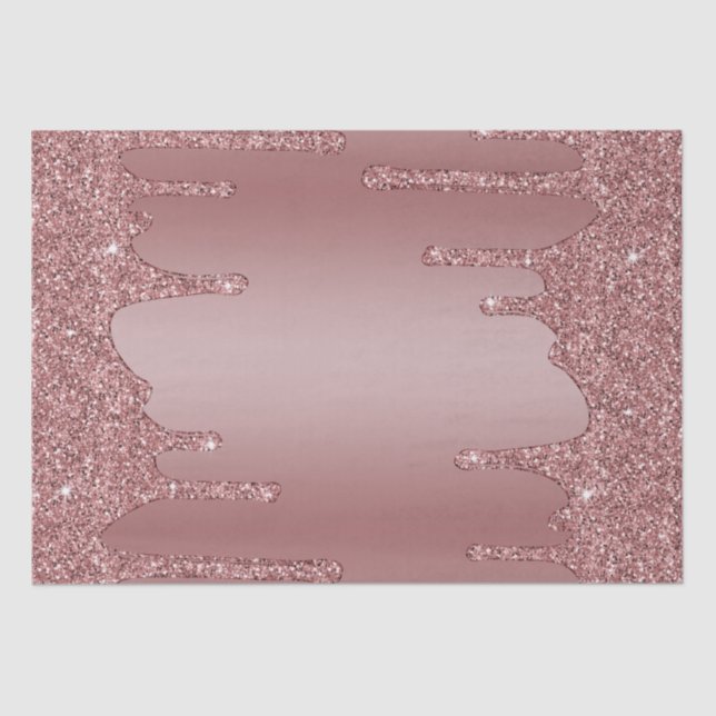 Chic Girly Rose Gold Sparkle Glitter Drips Tissue Paper (Front)