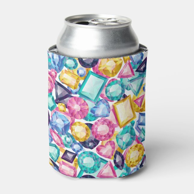 Chic Girly Shiny Diamond Gemstones Can Cooler (Can Front)