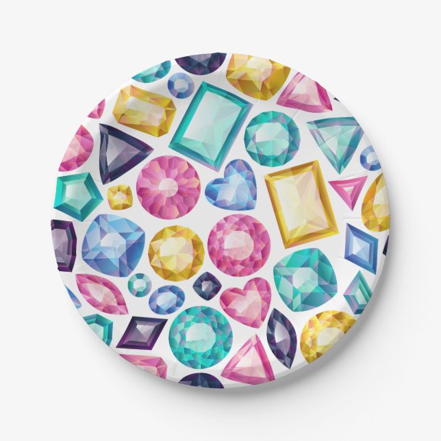 Chic Girly Shiny Diamond Gemstones Paper Plate (Front)