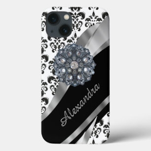 Chic girly vintage damask personalised iPhone 13 case