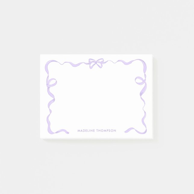 Chic Girly Violet Purple Lavender Bow Ribbon Frame Post-it Notes (Front)