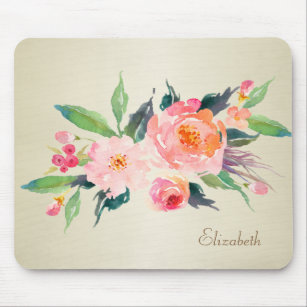 Chic  Girly Watercolor Flowers-Personalised Mouse Mat