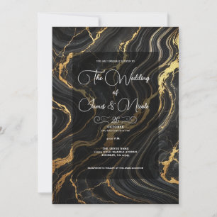 Chic Glam Black Gold Marble Look Wedding Invitation