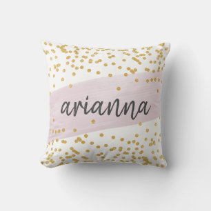 Chic Glam Blush and Faux Gold Dots with Name Cushion