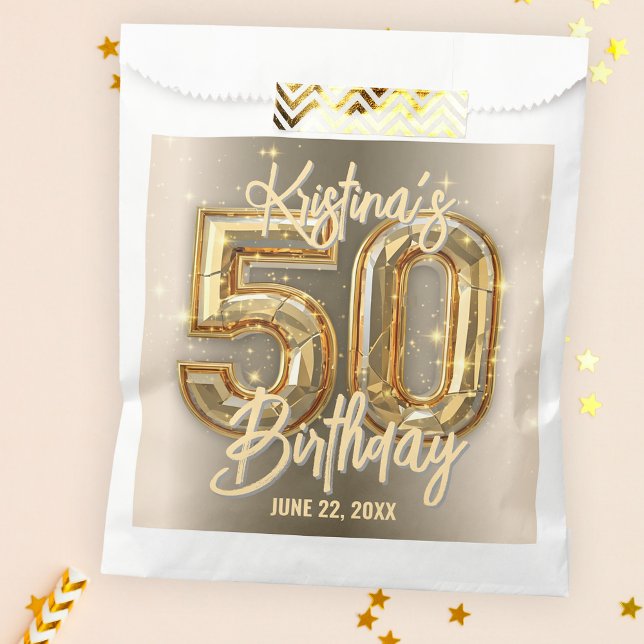 Chic Glam Gold and Diamond Accents 50th Birthday Favour Bags (Creator Uploaded)