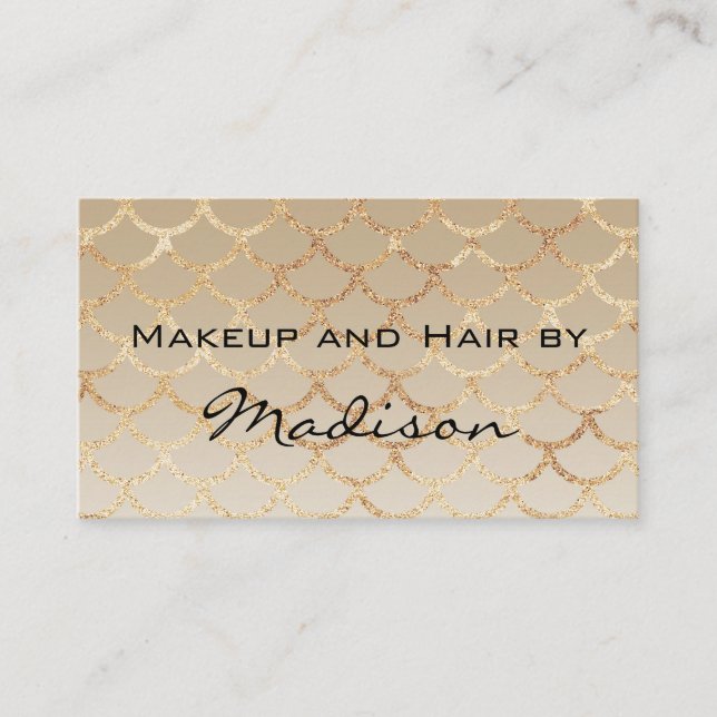 Chic & Glam Gold Mermaid Glitter Makeup Artist Business Card (Front)