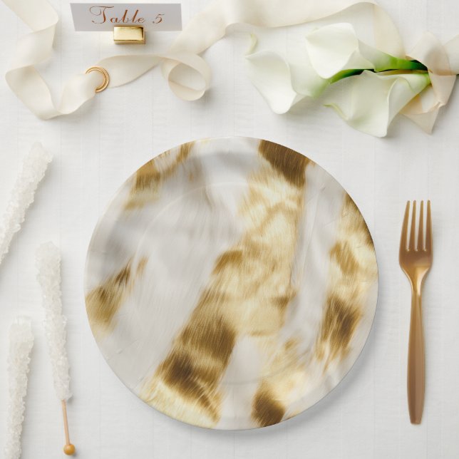 Chic Glam Gold White Cowhide Western  Paper Plate (Wedding)