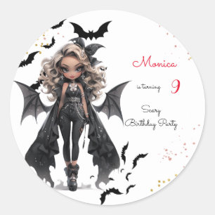 Chic glam gothic scary girl birthday party classic round sticker