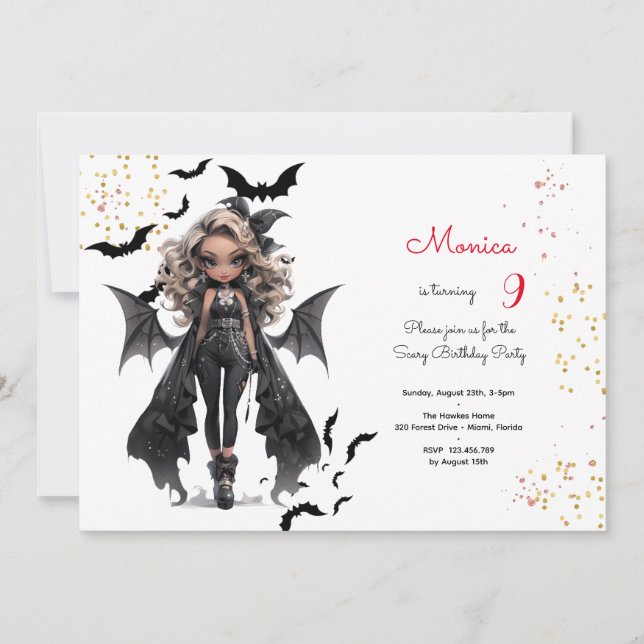 Chic glam gothic scary girl birthday party invitation (Front)